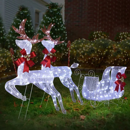 3-Piece Lighted Set Of 2 Reindeer